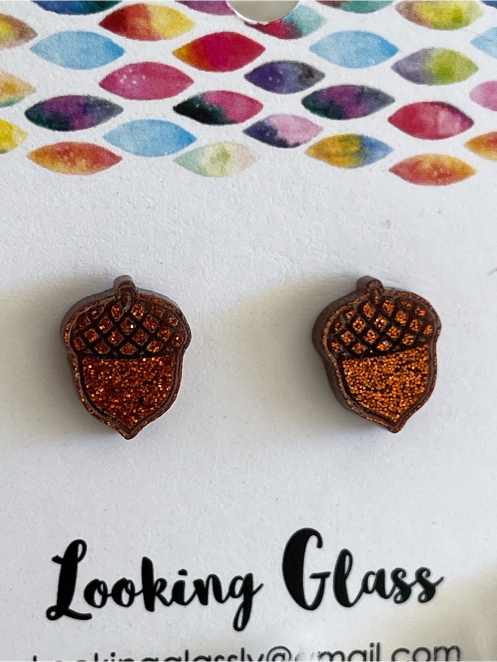 Acorn Glitter Stud Earrings - Orange